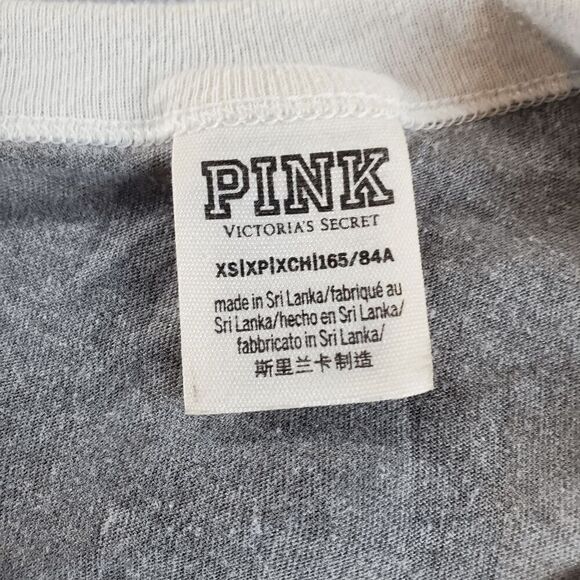 PINK Victoria's Secret Shirt Women XS Gray Nation Tee Long Sleeve Logo Crew Neck - Picture 3 of 10